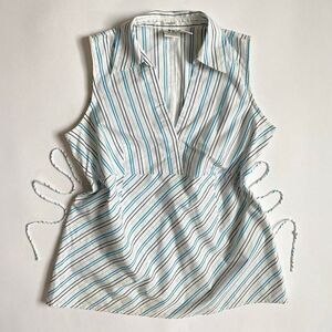 Y2K white + blue striped maternity top